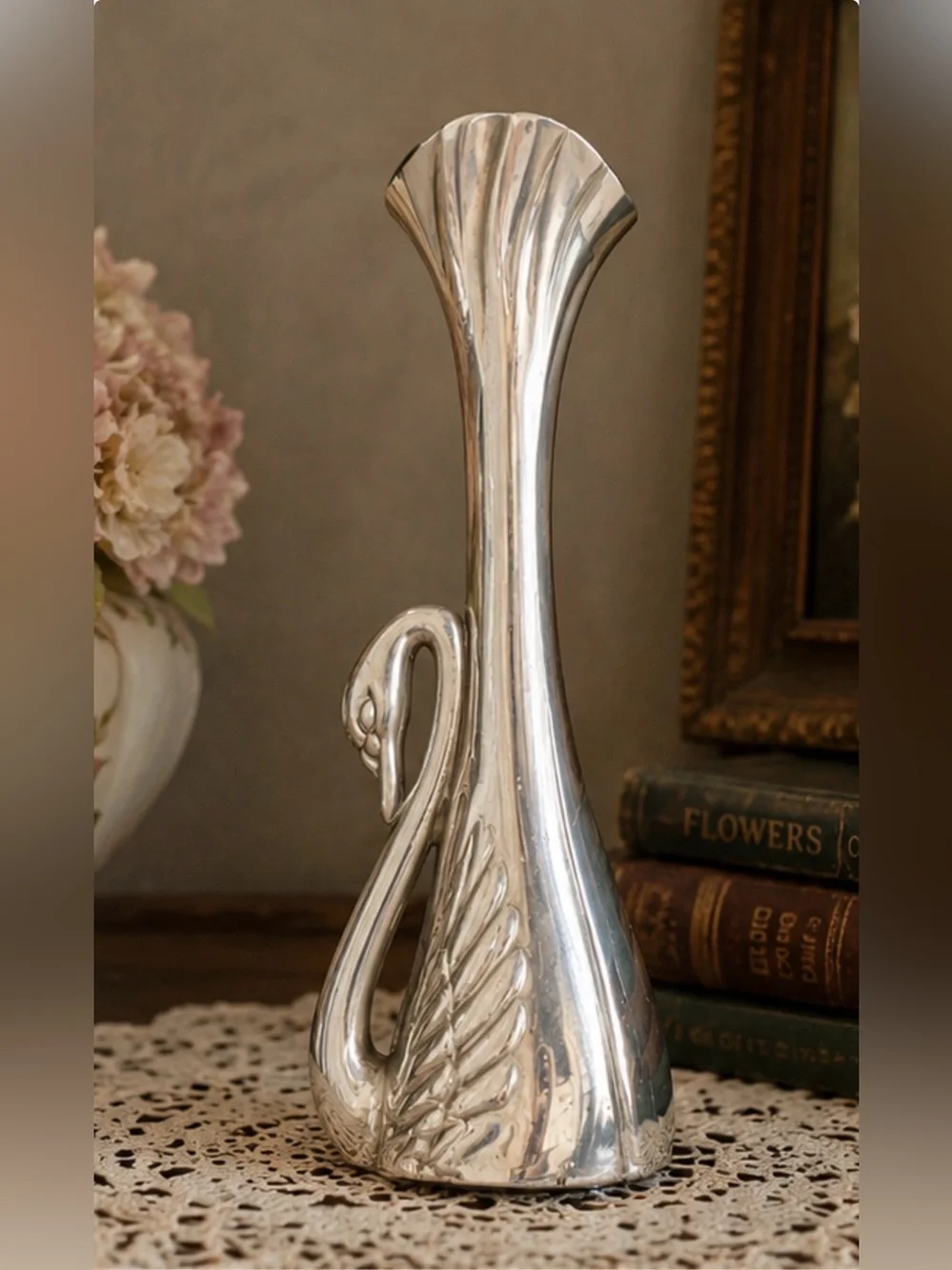 Vintage Silver Plate Swan Bud Vase Art Nouveau Style 7” Elegant Floral Decor